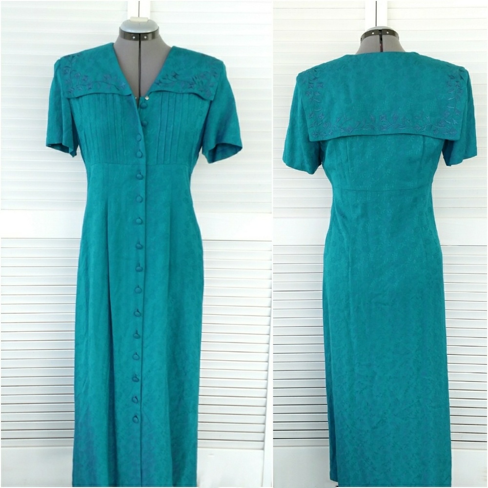Vintage Karin Stevens button down maxi floral damask dress 8